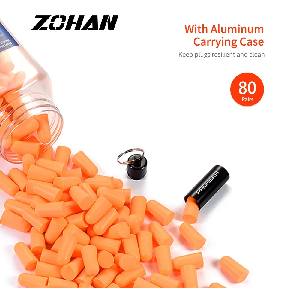 

ZOHAN 80 Pairs Foam Ear Plugs Noise reusable Blocker/Filter soundproof earmuffs for sleeping earplugs silicone Carrying Case