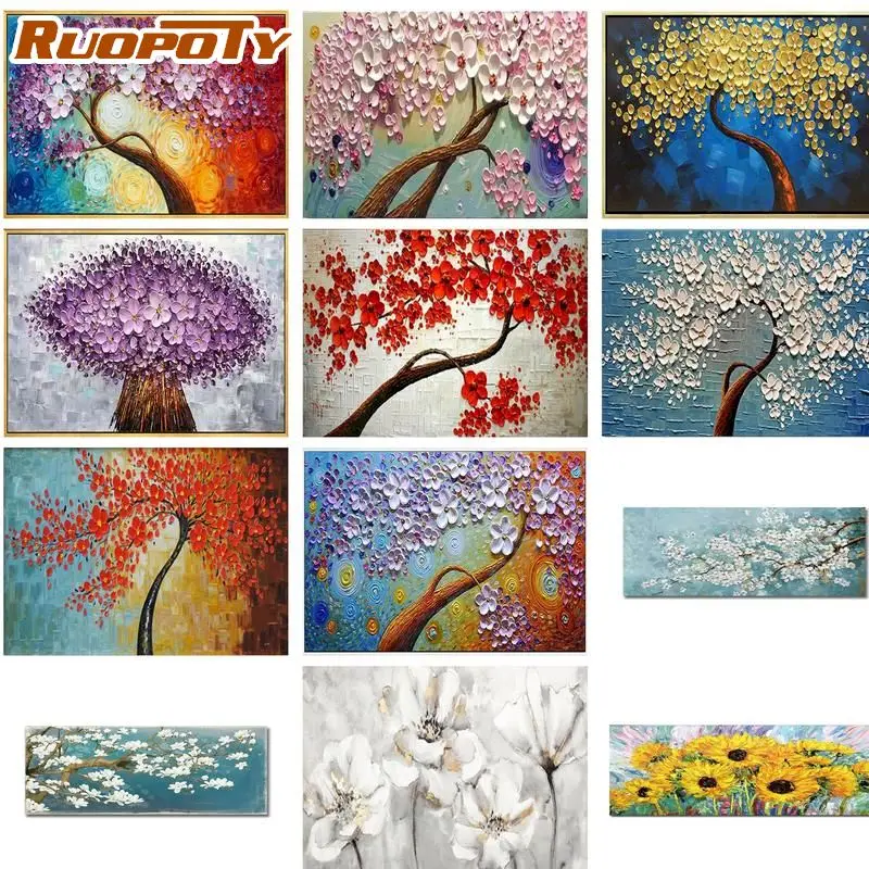 

RUOPOTY Frame DIY Painting By Numbers Colorful Flower Acrylic Paint By Number Handpainted For Home Decor Calligraphy Painting