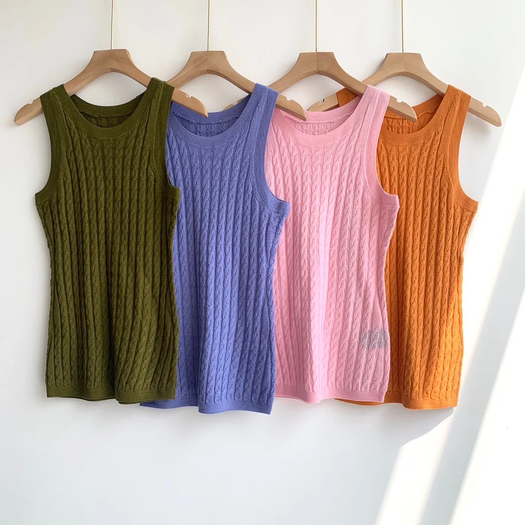 

Women Knit Wool Sleeveless Camisole Slim Solid Color O-neck Female Knitwear Bottoming Sweater Pullover