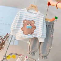 lzh 2022 childrens clothes for baby girls autumn set casual striped top pants 2pcs outfits for boys clothing kids sport suit