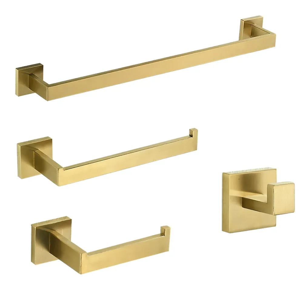 

NEW Brushed Gold Bathroom Hardware Set Robe Hook Towel Rail Bar Rack Bar Shelf Tissue Paper Holder Bathroom Accessories