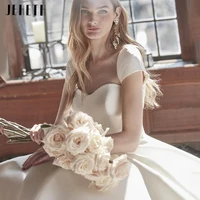 elegant white sweetheart satin wedding dress princess for women 2022 cap sleeves a line beach bride gowns robe de mari%c3%a9e