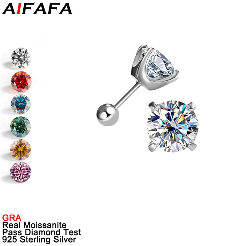 Серьги-гвоздики с муассанитом 1/2 карата для мужчин и женщин s925 серебро розовый