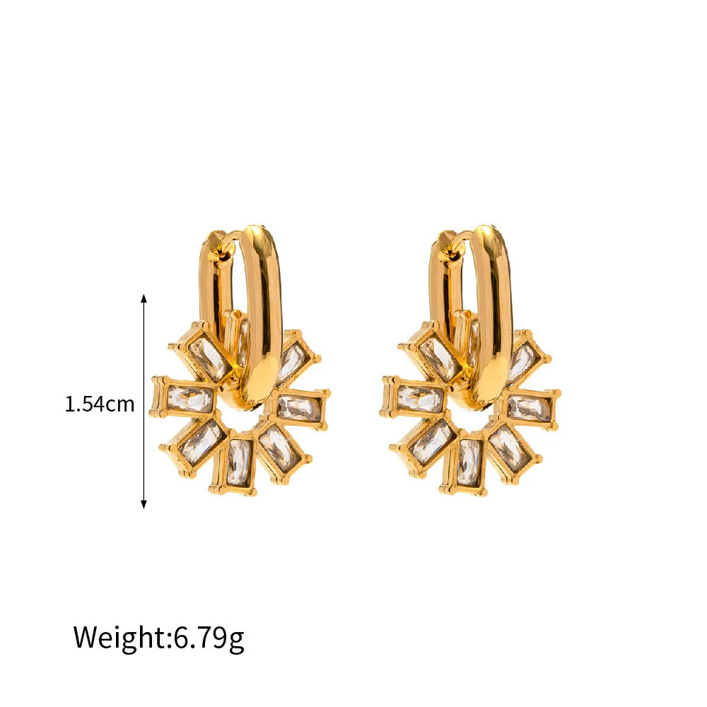 Stainless Steel PVD 18K Gold Plated Tarnish Waterproof AAA Zircon Crystal Flower Earrings For Woman Jewelry Wholesale INS