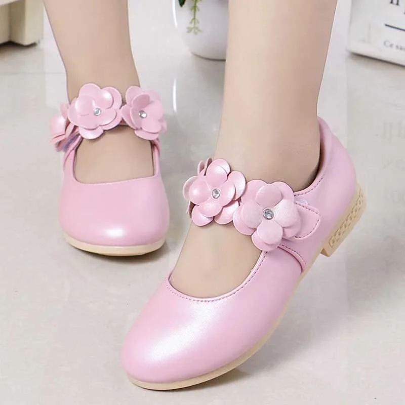 

Flowers Girls Pink White Gold Leather Shoes For Children Latin Dance Princess Wedding Party 6 8 10 12 Years Old Schoenen Meisjes