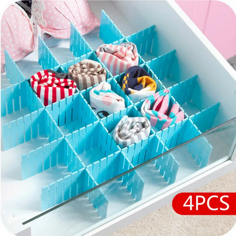 

4Pcs DIY Plastic Drawer Grid Separator Divider Partition Storage Organizer Underwear Socks makeup Clapboard