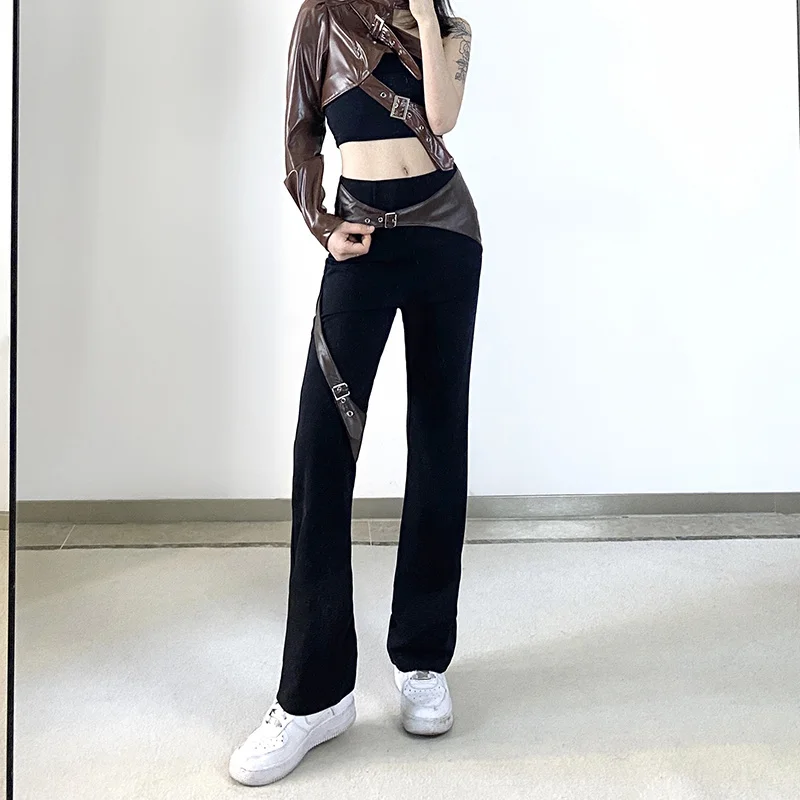 

Женские расклешенные брюки, дизайнерские индивидуальные брюки с регулируемым поясом, тонкие брюки с высокой талией, повседневные брюки