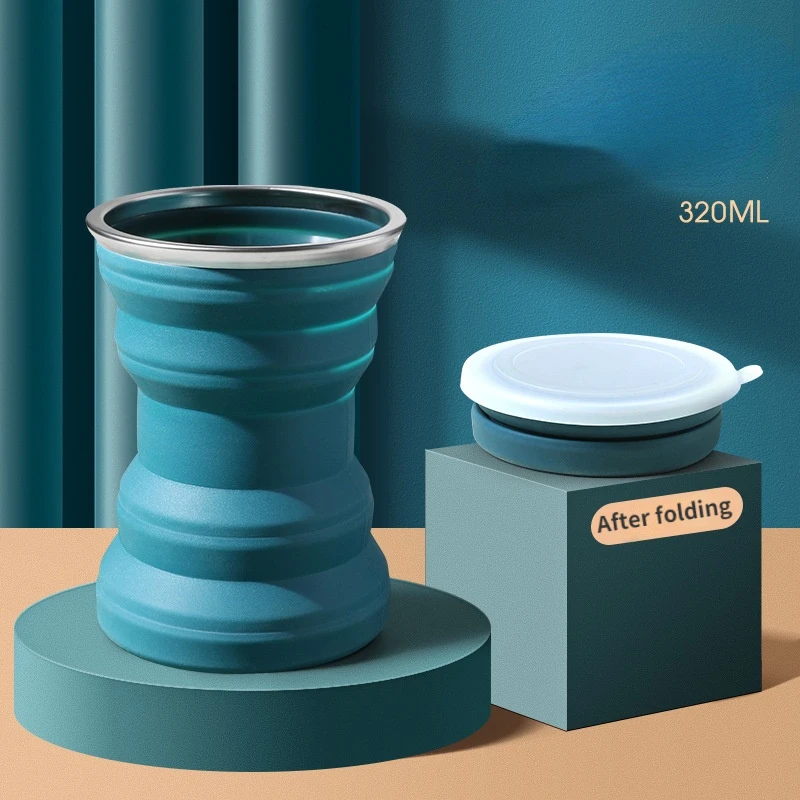 320 ml Silicone Folding Water Cup Portable Creative Travel Mini Telescopic with Lid Eco-Friendly Collapsible Coffee |