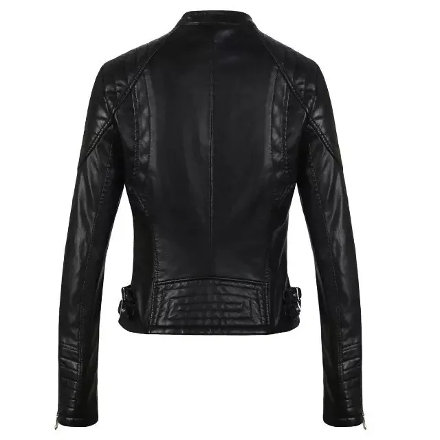2022 Spring Women's PU Leather Motorcycle Coat Skinny Lady Leather Jacket for Women Motocycle Leather Clothes Top vintage