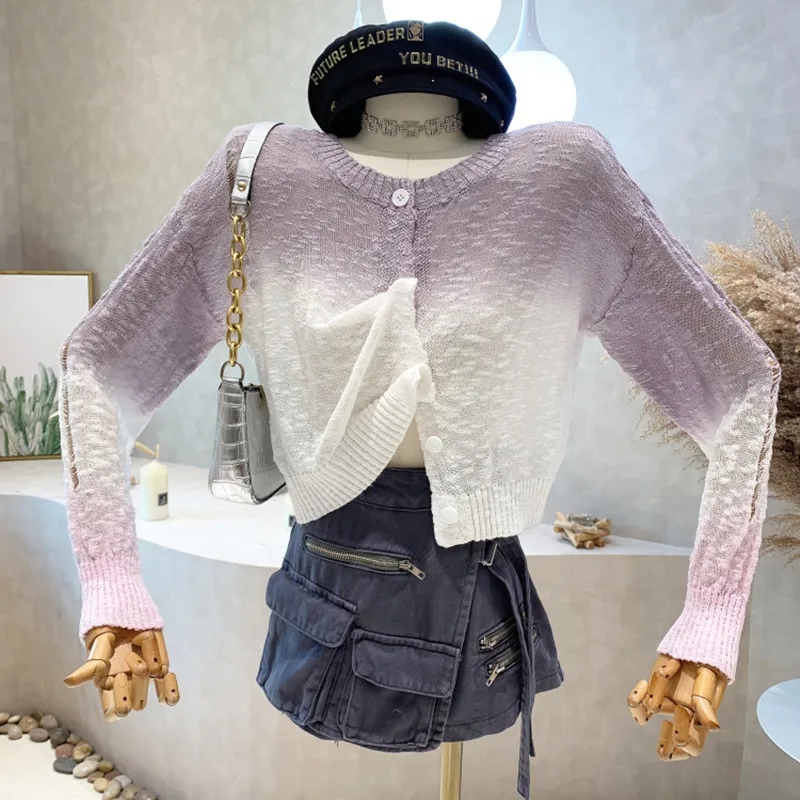 

New Women's Clothing 2022 Summer Fashion color matching sunscreen top thin Hooded Jacket versatile knit shirt sweater blusas