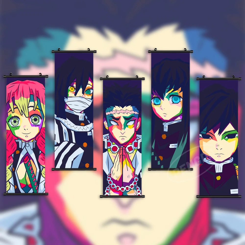 

Плакат Аниме Холст рассекающий демонов картина с принтом Kanroji Mitsuri Настенная картина Tomioka Giyuu украшение для дома Висячие свитки