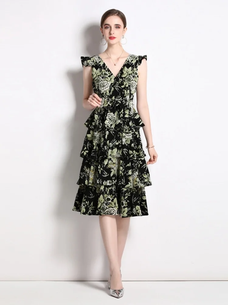 

Новинка 2022, летнее шифоновое платье с V-образным вырезом, женское Новое Пышное Платье с французским принтом, A66