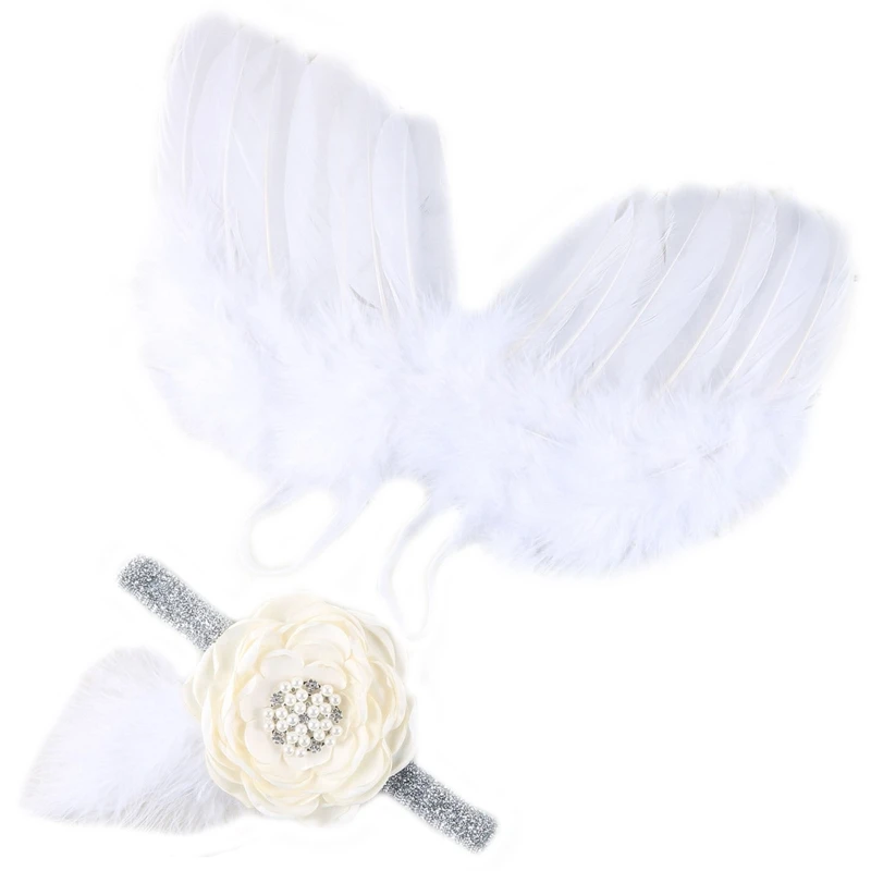 

Angle Wings & Flower Bow Hair Band Headband Set Newborn Photography Accessories