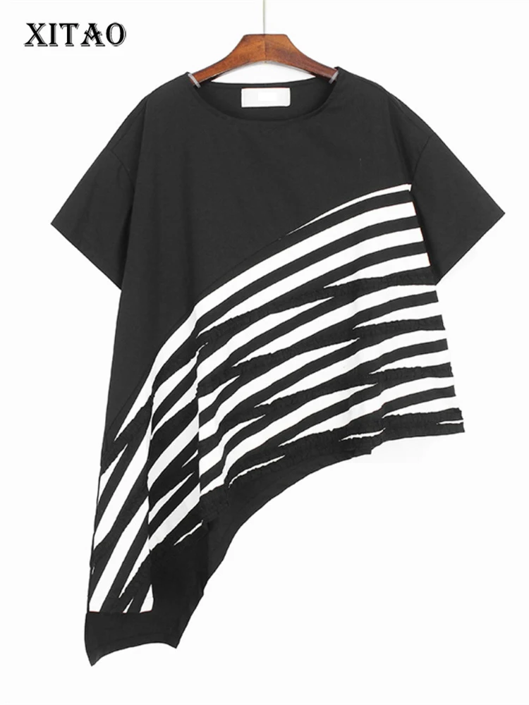 

XITAO, необычная футболка, Модный пуловер в полоску, Goddess Fan, повседневный стиль, 2023, летняя футболка в стиле пэчворк, WLD16365