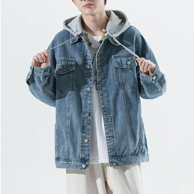 

Куртка мужская джинсовая с капюшоном, Повседневная модная свободная одежда, верхняя одежда из денима, MA621, весна-осень