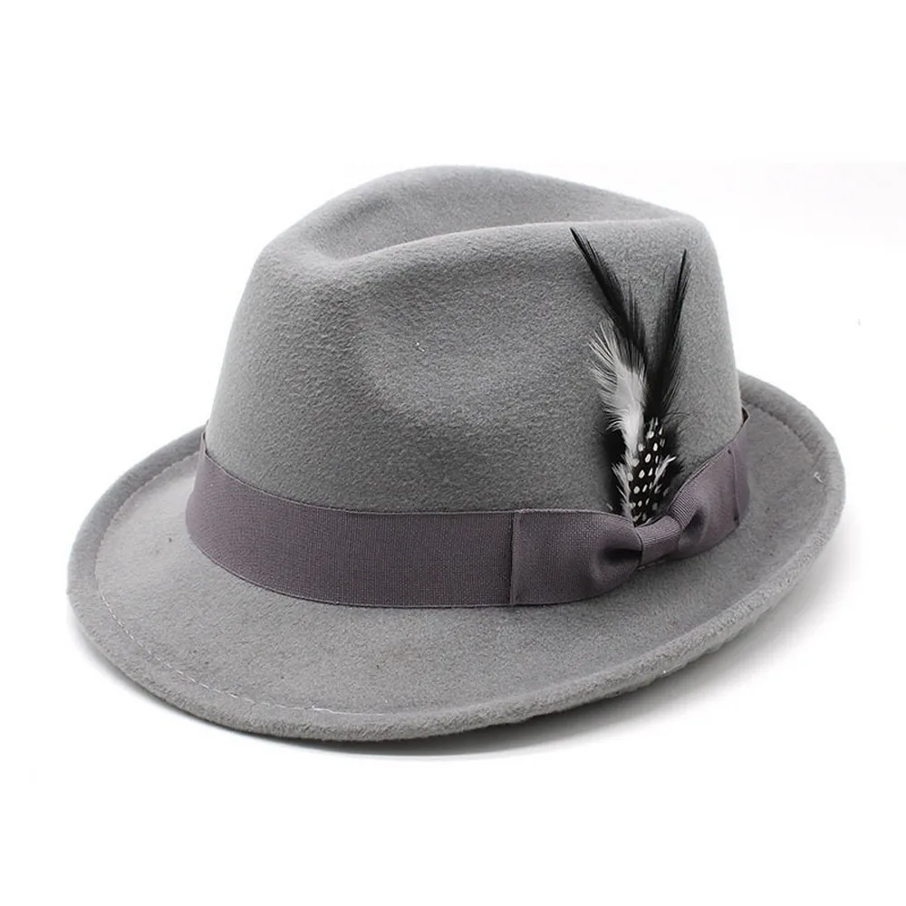 

Fedoras Cap For Women And Men British Cup Hat Small Brim 4.5cm Cotton Simulation Of Feather Decoration LM0098