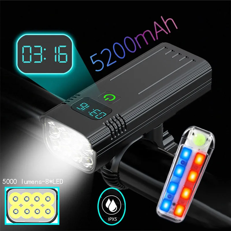 

8 LED Bike Light USB Rechargeable 5000 Lumen Bicycle Light Flashlight Front and Back Rear Light for Outdoor MTB Road Cycling