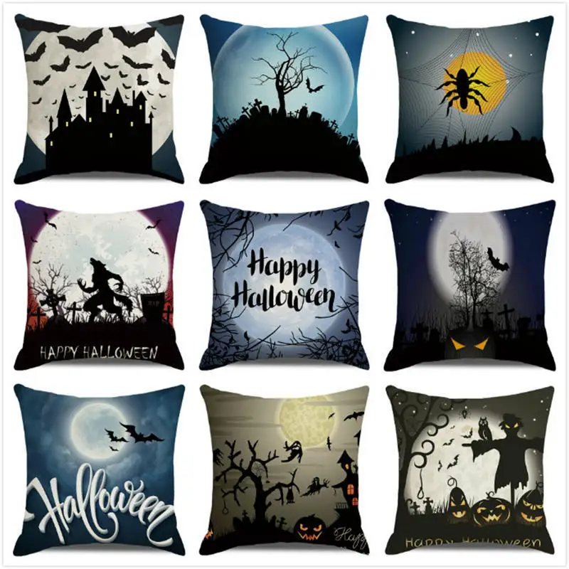 Halloween Party Decor Cushion Cover Skull Pumpkin Moon Pillo