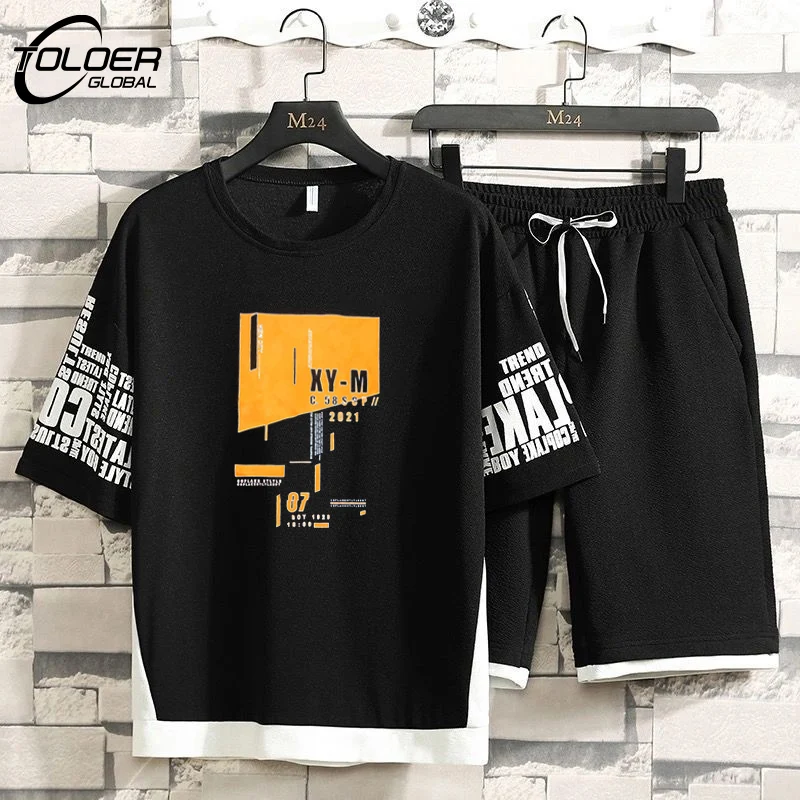 

2023 Summer New Mens Tracksuit Hip Hop Fashion Shorts Sets T-shirt and Shorts Two Piece Set Men Patchwork Streetwear Outfit Set