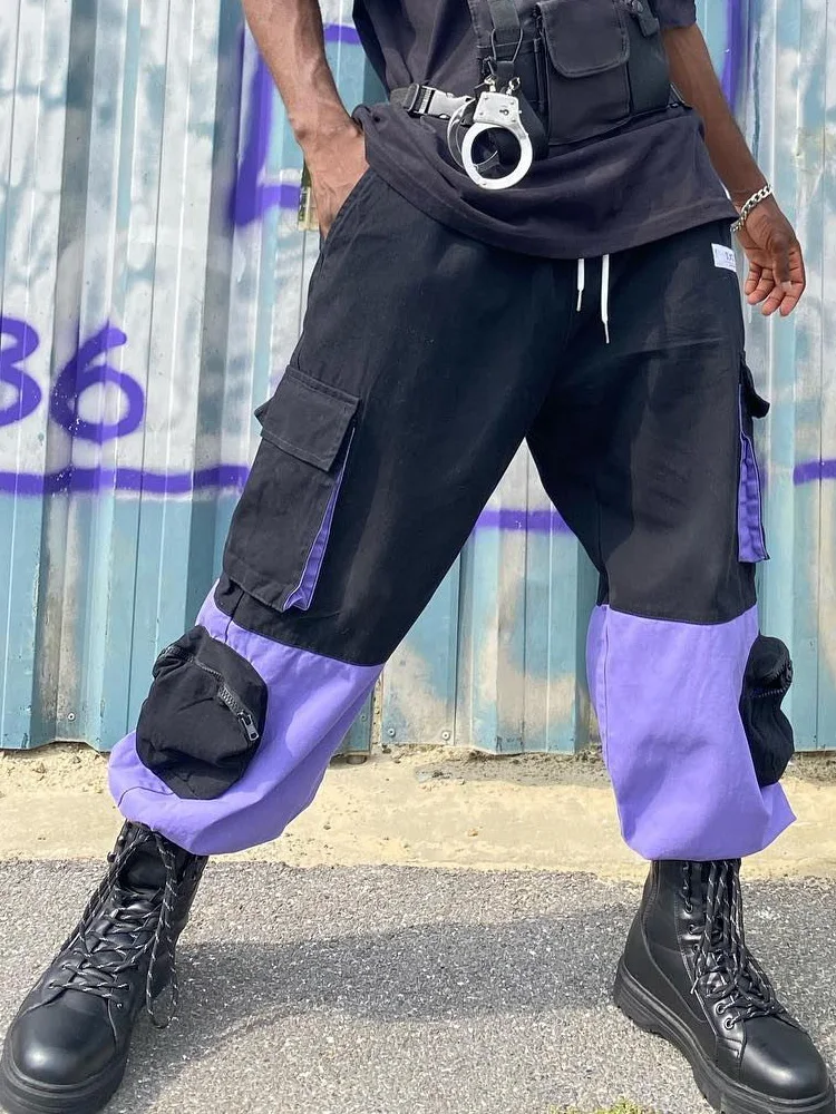 

Men's Cargo Pants Straight Color Blocking Men's Trousers Fashion Loose Baggy Cargo Pants Versatile Korean Casual Streetwear New