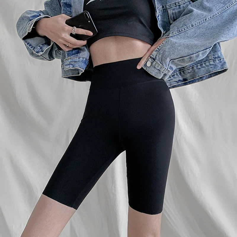 

Summer Sharkskin Fabric Biker Shorts Women's Thin Black Cycling Shorts Slim Skinny Sport High Waist Fitness Shorts