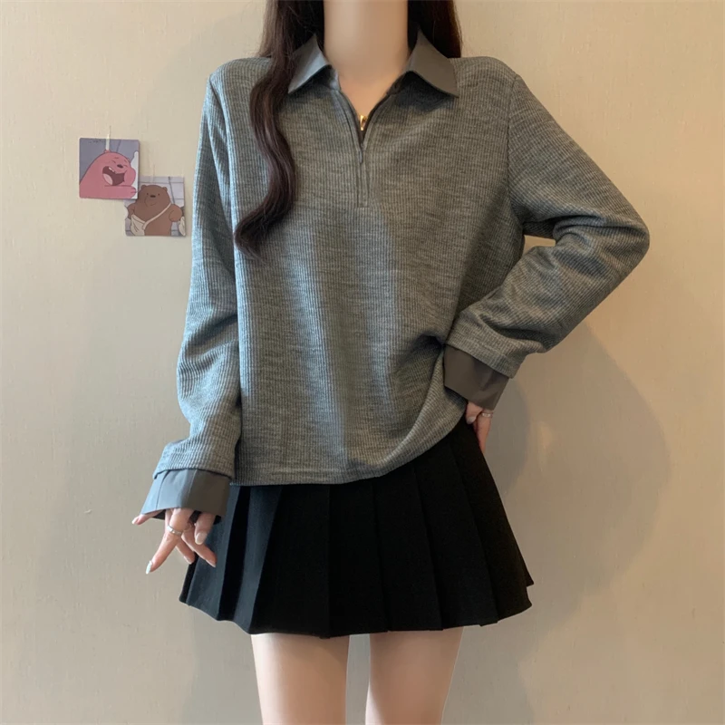 Женская одежда больших размеров корейский топ из двух предметов в стиле пэчворк