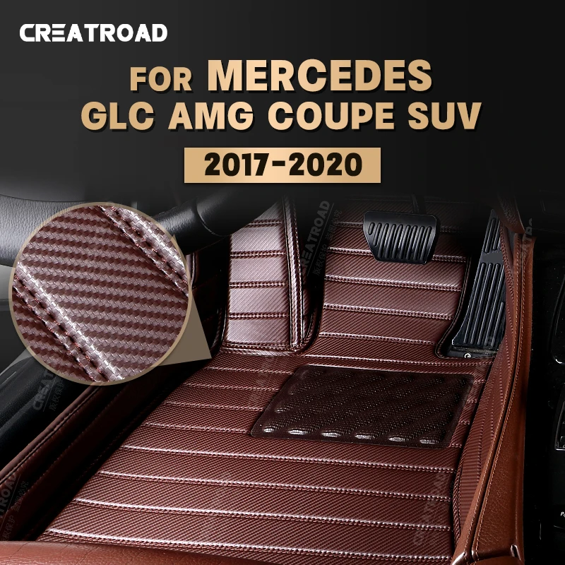

Custom Carbon Fibre style Floor Mats For Mercedes Benz GLC AMG Coupe 2017-2020 18 19 Foot Carpet Cover Auto Interior Accessories