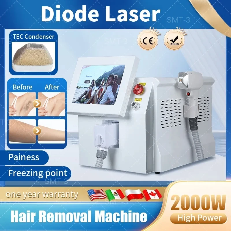 

2023 Hot sale 808nm 755 1064 Diode Laser Hair Removal Machine Alexandrit Permanent Removal Cooling Head Painless Laser Epilator