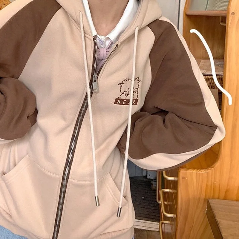 Deeptown Kawaii Zipper Hoodies Japanese Style Preppy Oversized Cute Harajuku Teenagers Korean Fashion Sweatshirts Fleece Winter