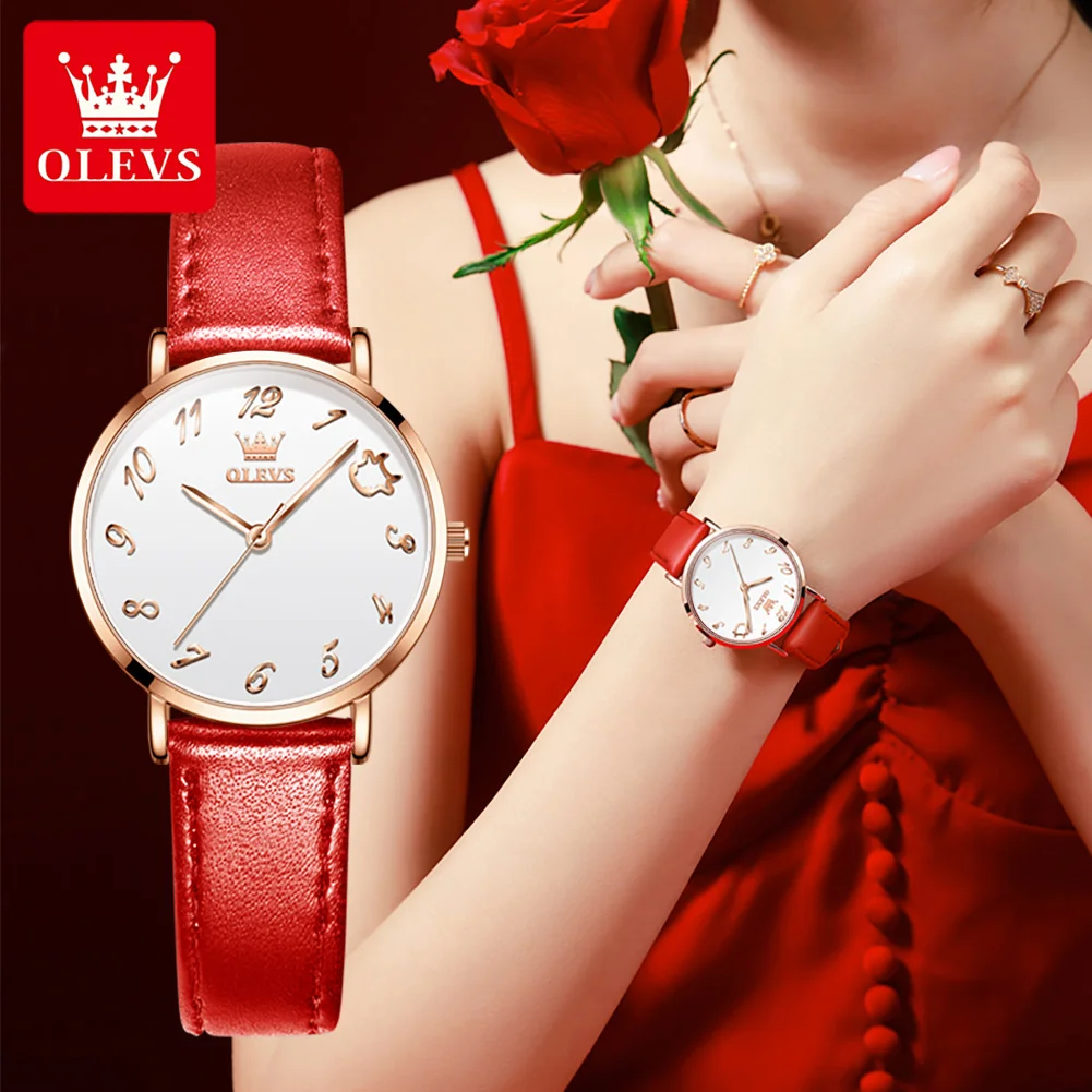 

OLEVS 5870 Waterproof Super-thin High Quality Women Wristwatch Fashion Genuine Leather Strap Quartz Watch for Women