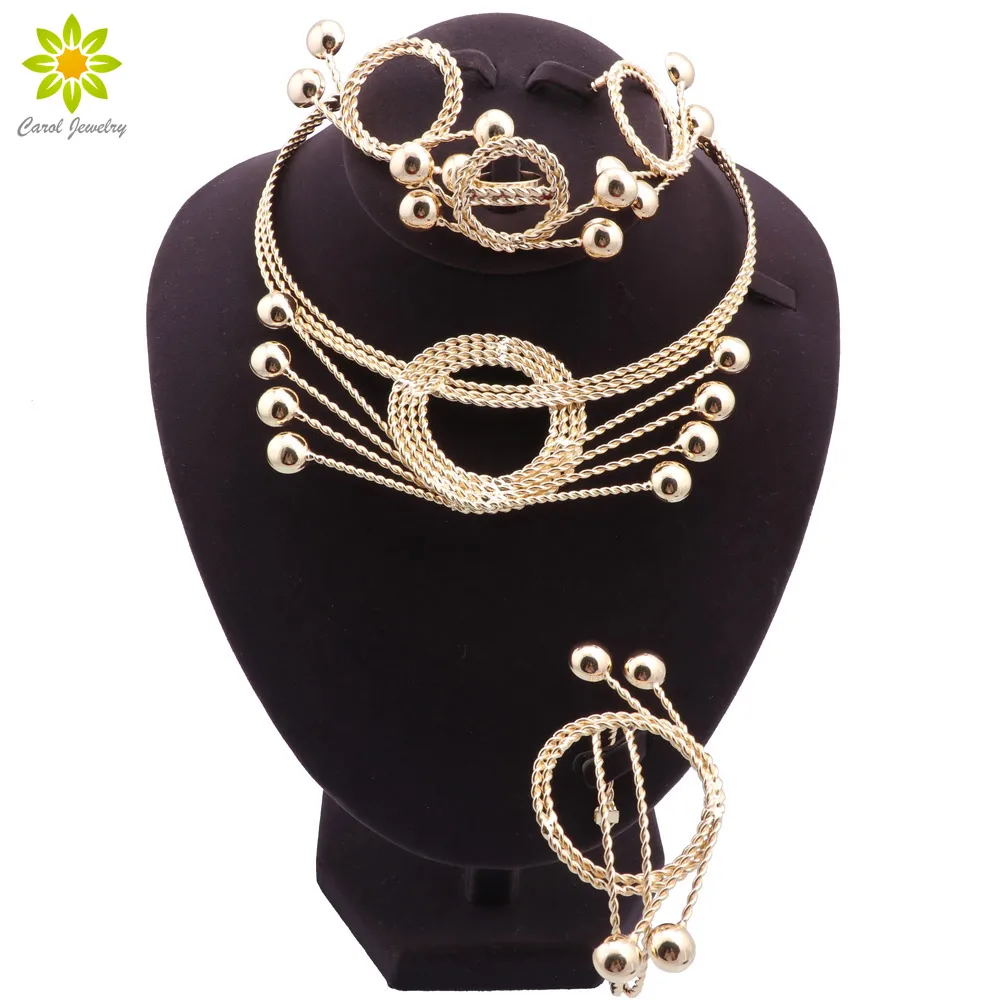 

Dubai Gold Plated Jewelry Sets Elegant Women Necklaces Bracelet Earrings Ring Jewelry Luxury Bride Wedding Party Accessories