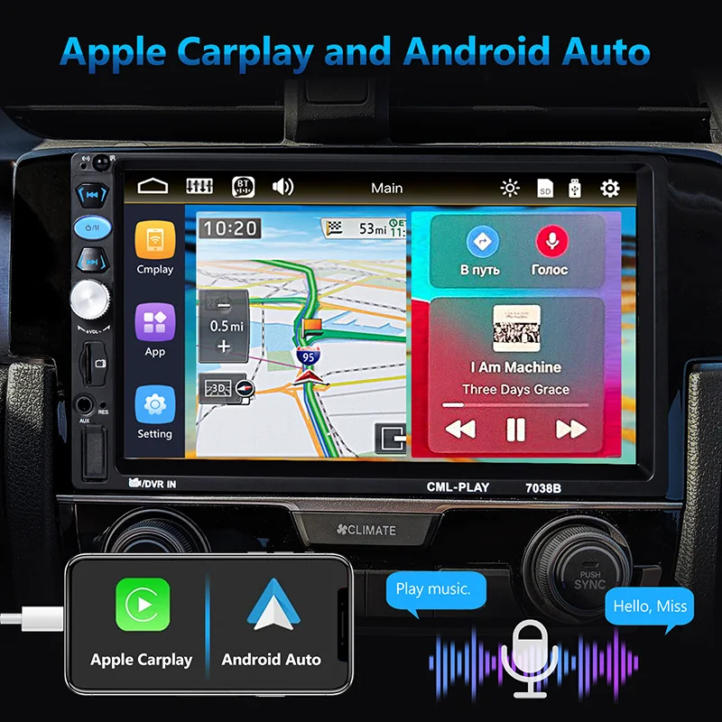 Авторадио автомобильный MP5 плеер Apple Carplay Android сенсорный экран MirrorLink
