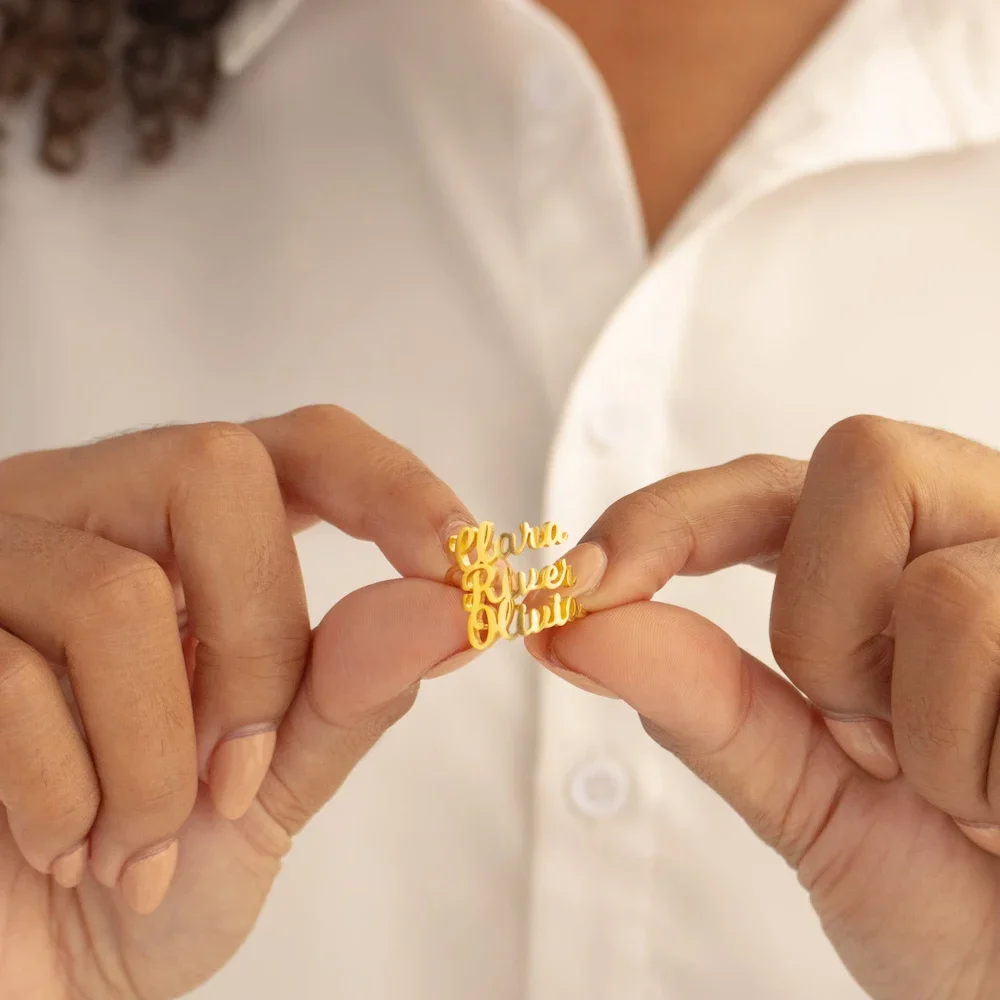 Женское кольцо с именем на заказ для женщин золотого цвета персонализированным