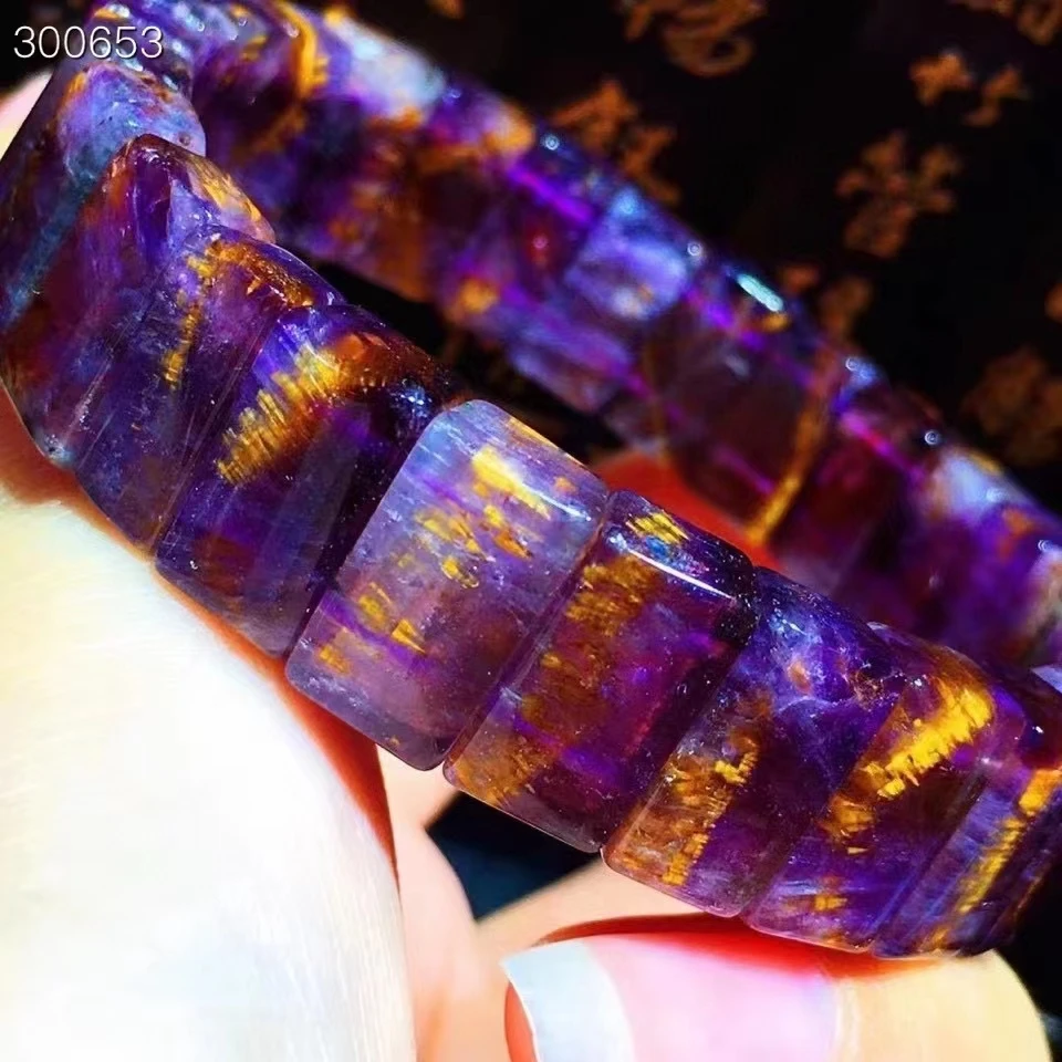 Натуральный браслет из пурпурного рутилированного ауралита 23 с кокаоксенитом, размер 13.8х8.2х6.2 мм, женские бусины из золотого кварца, качество AAAAAA.