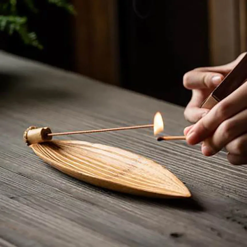 Bamboo Japanese Line Incense Inserted Bodhi Leaf Incense Stick Burner Japanese Handmade Incense Holder Home Decor Zen Censer