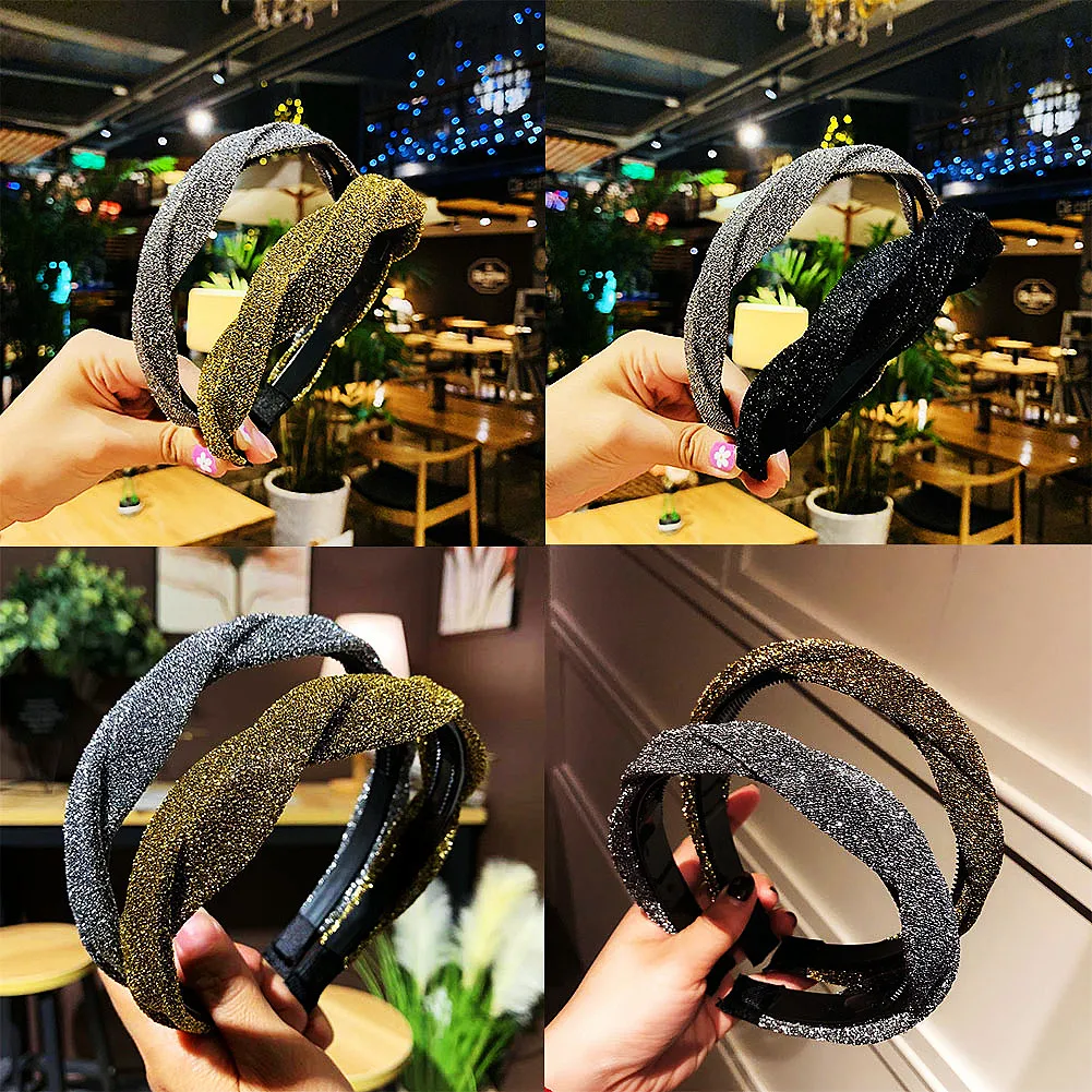 

Модные блестящие головные повязки Стразы серебряного цвета, бархатные головные уборы для женщин, аксессуары для волос, ювелирные изделия, п...