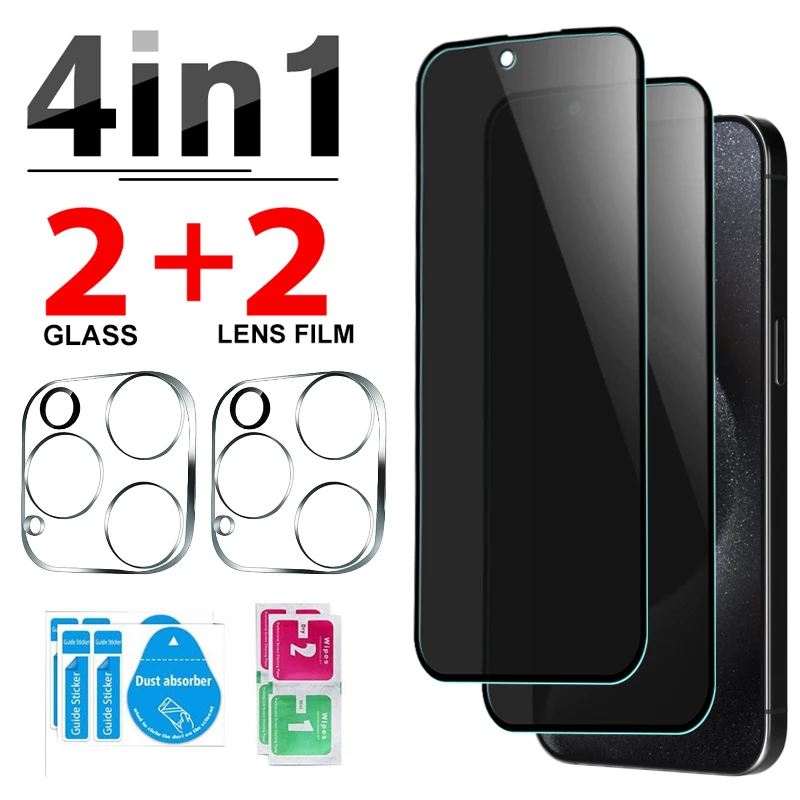2/4Pack for iPhone 15 Pro Max 15Plus Privacy Screen Protector Tempered Glass Anti Spy Screen for iPhone 15 Pro Max Lens Film
