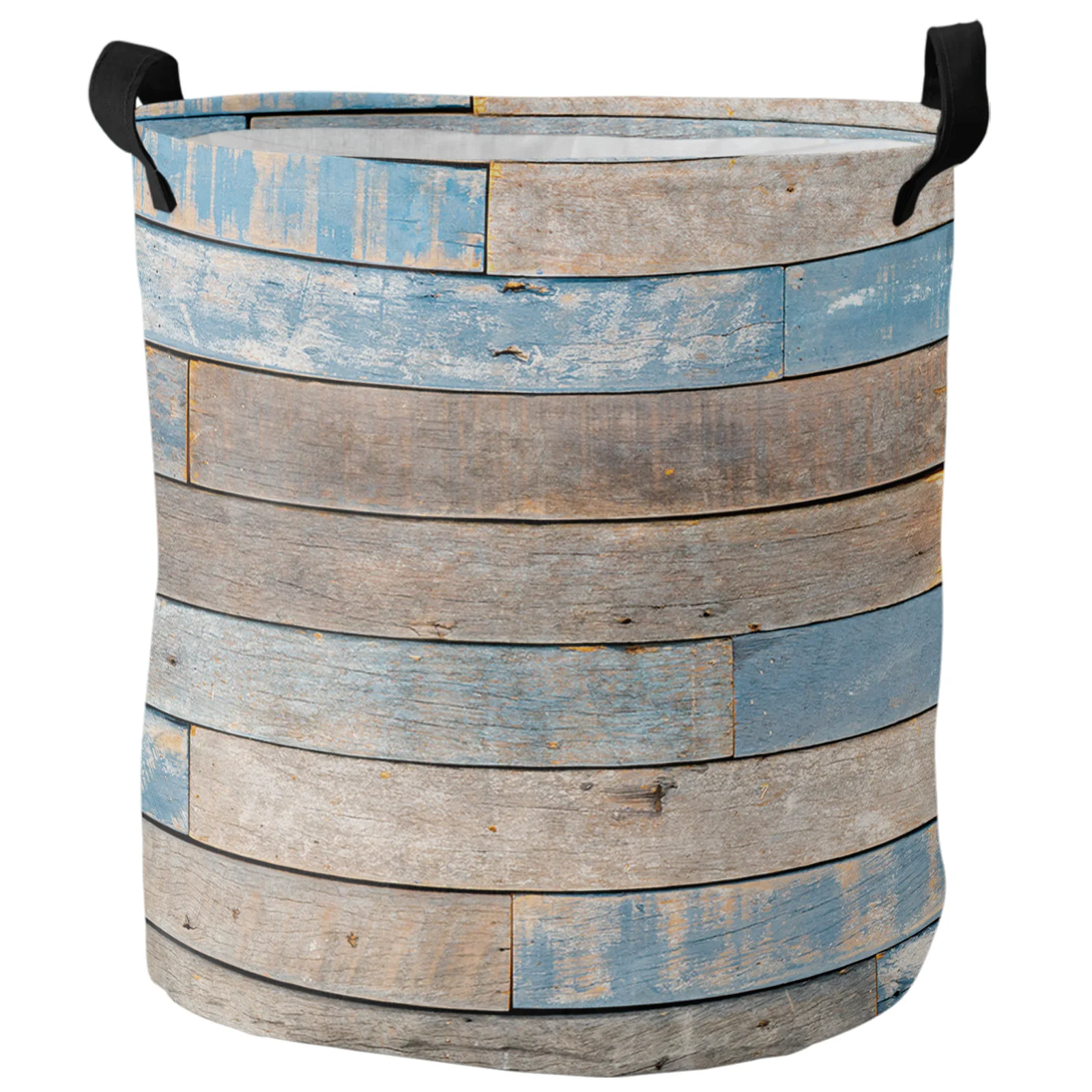 Blue Vintage Wood Grain Antique Rustic Dirty Laundry Basket Foldable Home Organizer Basket Clothing Kids Toy Storage Basket