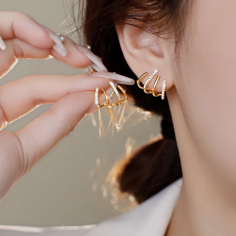 

Korean Earing Claw Ear Hook Clip Earrings for Women Four-Prong Setting CZ Gold Color Ear Earrings Fashion Jewelry Girl Gift