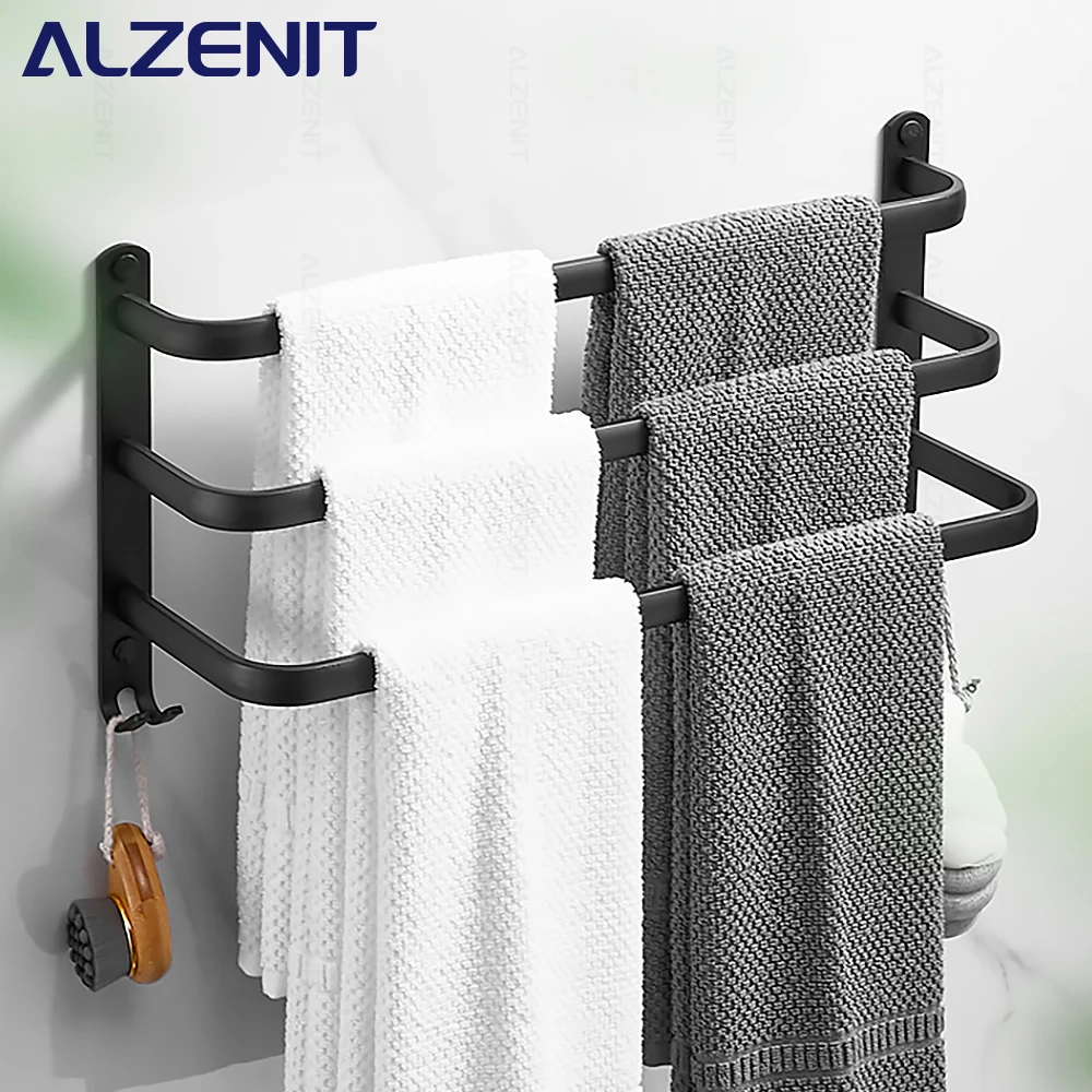 towel bar 40 60 cm multi rod rail with hook wall mount holder bathroom accessories matte rack black shower hanger aluminum shelf free global shipping