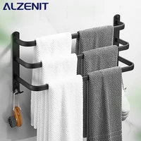 Towel Bar 40-60 Multi Rod Rail With Hook Wall Mount Holder Bathroom Accessories Matte Rack Black Shower Hanger Aluminum Shelf