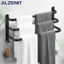Towel Bar 40-60 CM Multi Rod Rail With Hook Wall Mount Holder Bathroom Accessories Matte Rack Black Shower Hanger Aluminum Shelf