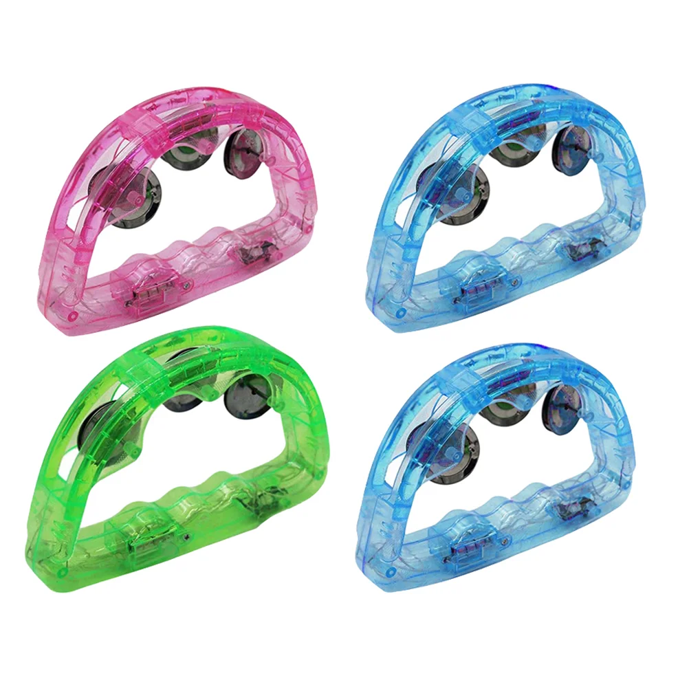

4 Pcs LED Flashing Tambourine Music Toys Hand Toys Handheld Drum Bell Tambourine Toys Baby