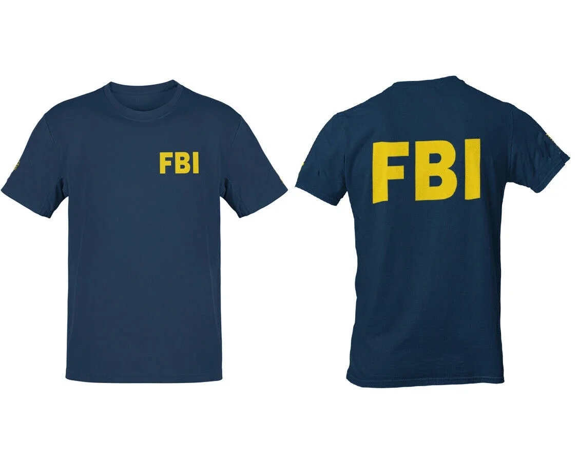 Простая футболка с надписью FBI. Летняя Хлопковая мужская круглым вырезом и