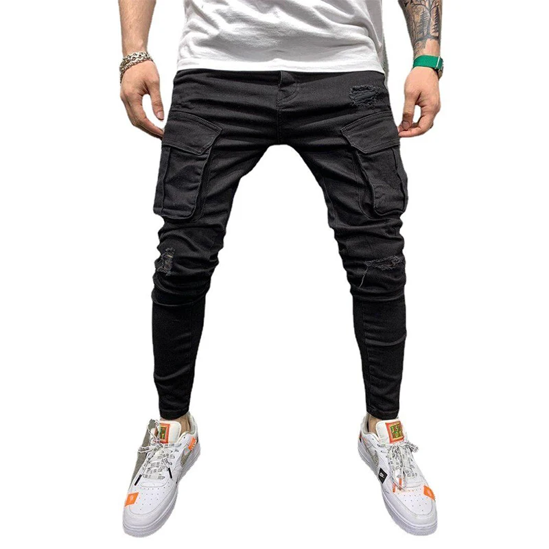 Men Fashion Jeans Middle Waist Slim Fit Jeans Mens Denim Pants Trousers Jean Male Long Pants Jogging Jean Streetwear Hip Hop