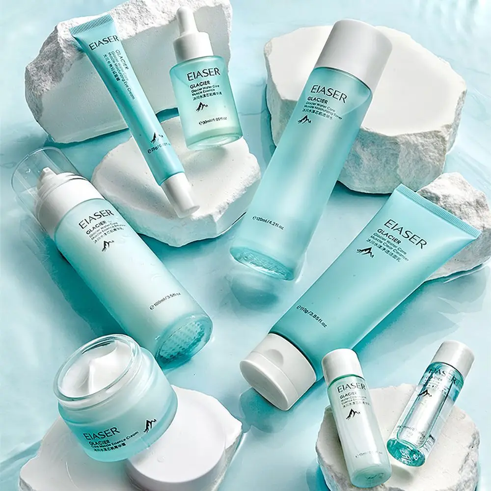 Glacier Water Facial Beauty Box Oil Control Shrink Pores Moisturizing Brighten Improve Dry Skincare Kits 9Pcs Lotion Serum Tonic