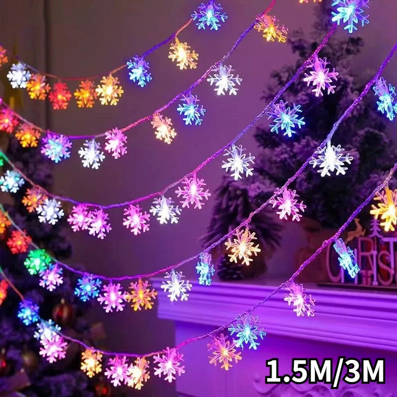 

3M Christmas Decoration Snowflake LED String Lights Festoon Light Battery-operated Garland New Year Holiday Party DIY Decor