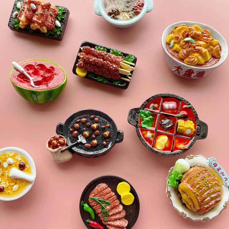 Simulated gourmet snacks refrigerator stickers creative hamburgers, plum dishes, braised meat, steamed fish, magnetic stickers