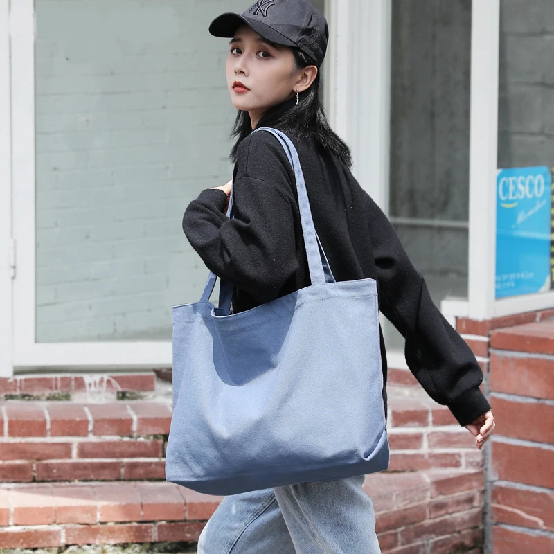 

Women's Large Canvas Bag Tote Bag Solid Color Fabric Large Capacity Shoulder Bag South Korea and Japan Appendix Portable