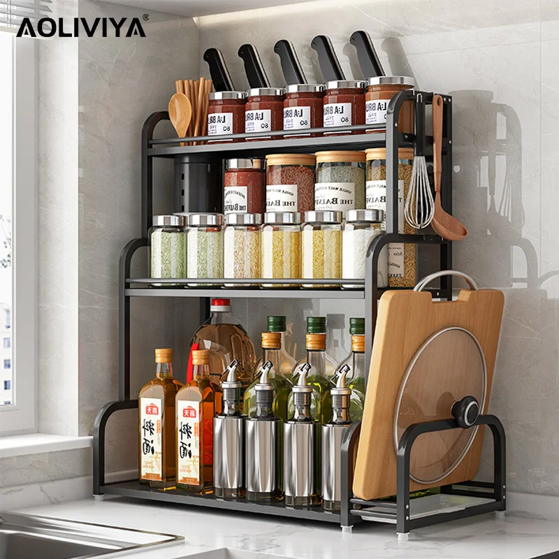 

AOLIVIYA Kitchen Sink Side Seasoning Rack Chopping Board Knife Pot Cover Storage Rack Soy Sauce Bottle Tableware Organizer